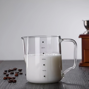 내열 유리 계량저그 눈금표시 홈베이킹 우유 계량컵 커피 밀크피처, 1개, 투명, 300ml