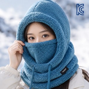 두툼 후리스 바라클라바 겨울 방한 후드넥워머, 블루, 1개