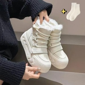 TOPMOX 방한화 부츠 여성용 2026 방수 방한부츠 스노우부츠 미끄럼방지 두꺼운 보온 벨크로 디자인 6cm 키높이