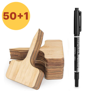 마커펜 포함 방수 대나무 T형라벨 식물표지 50개 세트, 1세트
