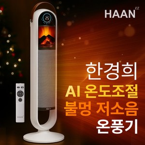 NEW 한경희 불멍 온풍기 전기히터 히터 가정용 절전형 업소용 전기 온풍기히터 리모콘 PTC히터, HAAN-P9000, 화이트 불멍