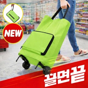 틴코어 포켓 바퀴달린 장바구니 쇼핑 카트 접이식 캐리어 손수레 폴딩, 1개, 그린
