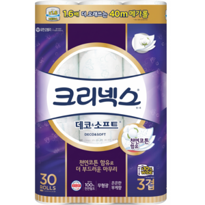 크리넥스 3겹 데코 & 소프트 화장지 40m, 30롤, 1개