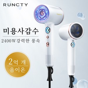 RUNCTY 초고출력 음이온 3단 풍량 헤어 드라이기 저자극 초경량 저소음, 화이트