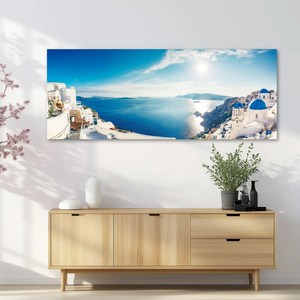 1.2미터 대형 와이드 풍경 액자 바다 숲 인테리어 그림 사무실 카페 거실 추천, 산토리니 바다 1180 x 450 mm