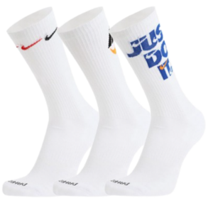 [나이키일본매장판] 나이키 에브리데이 플러스 쿠션 크루 삭스 3켤레 DH3822-902 남성 여성 장목 스포츠 양말, 화이트 (멀티로고), 1개