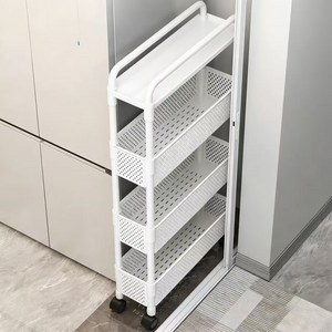 이동식 틈새 트롤리 다용도 바퀴형 수납대 슬림 선반, 흰색, 4단