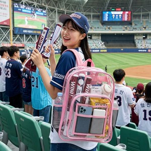 로로포우 야구 직관 가방 투명 백팩, 1개, 핑크