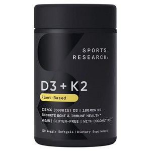스포츠리서치 D3 125mcg + K2 100mcg 베지 소프트젤, 1개, 120정 골드박스 특가