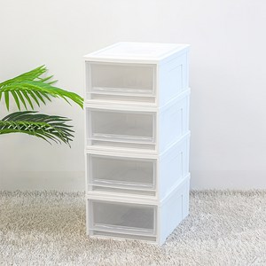 아이리스 국내생산 시스템 수납함 슬라이딩 서랍장 BC-370, 클리어 + 화이트, 4개