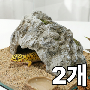 데이리즘 도마뱀 파충류 은신처 바위 동굴형, 2개, 그레이