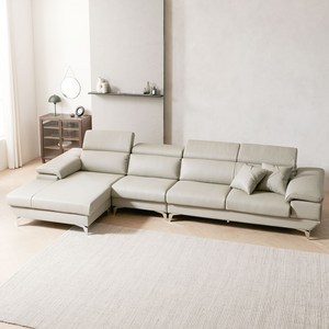 에비뉴엘 리클라이너 3인 슈렁큰 천연면피 소가죽 소파+스툴, 라이트그레이/좌형