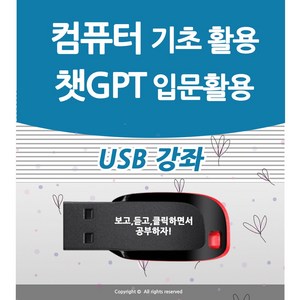 컴퓨터기초 컴맹탈출 챗GPT 입문 활용 사용법과 인공지능 쳇지피티 윈도우 문서작성 엑셀 파워포인트 오피스 프리미어 동영상편집 초보자 기본 입문 책 교재보다 좋은 USB 강좌 교육, 컴퓨터 기초와 챗GPT 입문 활용 강좌 USB