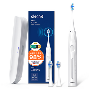 클린디 회전+음파 전동칫솔 스윙45 FDA 인증완료 칫솔모 유럽 ROHS 인증 45도 바스법 플라그 제거 효과 IPX7 방수, 1개, 화이트