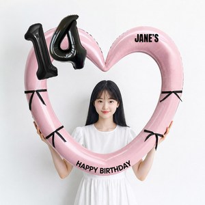 해피제이니 블랙 숫자 하트프레임 풍선 생일파티용품세트(프리레터링 시트지 포함) 포토존, 1세트, 14 핑크