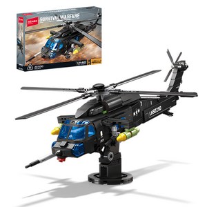 Wakku 밀리터리 레고호환블럭 UH-60 블랙 호크 헬기 소장급 비행기 장난감, 1개