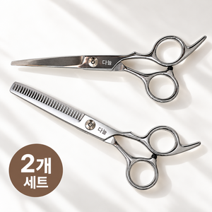 다늘 잘잘리는 헤어 앞머리 숱가위 미용가위 세트, 2개, 실버