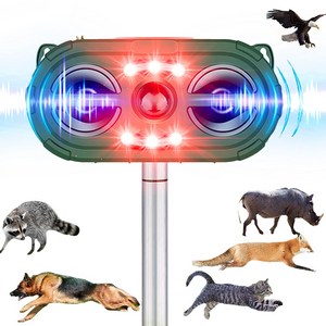 신품 두눈 강력 초음파 태양열 충전 야생동물 퇴치기 LED 경보음 kc인증 멧돼지 고라니 두더지, 1개