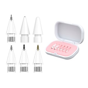 펜촉 6개 세트 (Apple Pencil 호환용) 바늘형 수납케이스 포함 아이패드 프로 플라스틱 메탈, 1세트, Pink