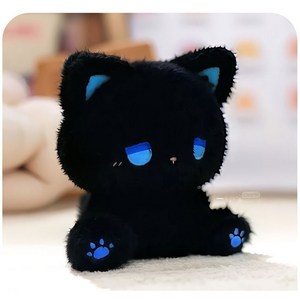 fortune 귀여운 고양이 봉제 인형 시무룩 파란 눈 감성 인테리어 소품, 블랙 블루, 1개, 15cm