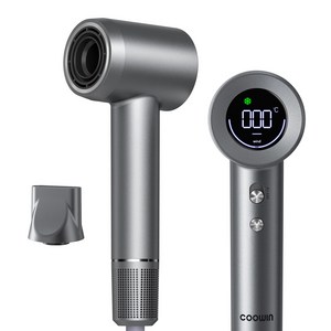 Coowin쿠윈 초고속 음이온 헤어드라이어 LED 디스플레이 BLDC 모터 드라이기 1600W, 다크 그레이