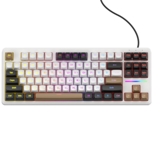 ACEFAST 저소음 유선 멤브레인 키보드 RGB 라이트 투과성 키캡 텐키리스 87키 사무용, A87-RGB, 흑백