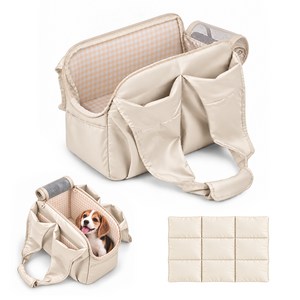 Kemei 고양이 강아지 이동가방 차량용 카시트 콘솔형 반려동물 가방 숄더백 탈부착 쿠션, 1개, 아이보리