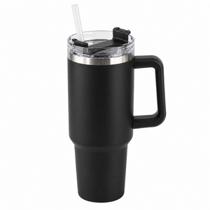 루메이크 스텐 대용량 손잡이 텀블러 + 빨대, 1개, 1.18L, 블랙