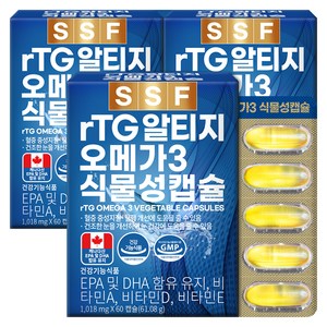 순수식품 rTG 오메가3 비타민D 1000mg, 60정, 3개