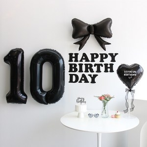 이벤트홀릭 블랙 풍선 생일파티용품세트 (자유레터링) 리본 숫자 풍선 가랜드, 1개, 10