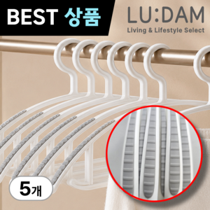 루에담 논슬립 어깨뿔방지 공간활용 옷걸이, 화이트, 5개