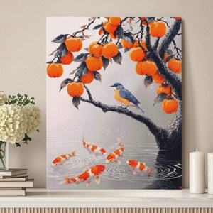 wonderful live DIY 보석십자수 캔버스형 큐빅 십자수 대형 40x50 cm, 1개, 10 감나무 잉어