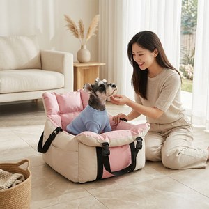 여행용 강아지 자동차 카시트 휴대용 애견 이동가방, 1개, 베이지 핑크