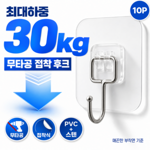 브로미 초강력 무타공 후크 걸이 접착식, 1세트, 투명