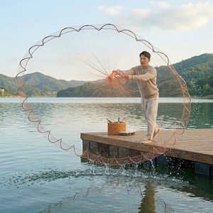 원형 투망 민물 바다 겸용 어망 그물망 고기잡이 그물, 적갈색