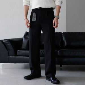 베이직바이블 남자 빅사이즈 와이드슬랙스 프리미엄 스판 핀턱 사계절 링클프리 편안한 바지 팬츠