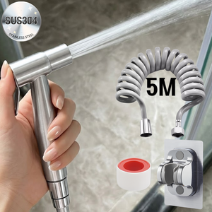 통품스토어 쎈수압 304스텐 욕조 베란다 청소 스프레이건 녹걱정없는 청소건 화장실 청소 호스건 변기 샤워건 욕실 스프레이건, 실버, 1세트