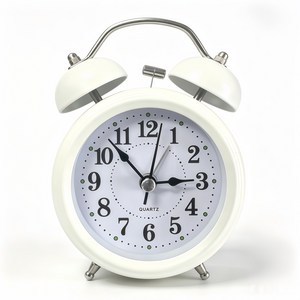 침대옆 탁상 이중벨 방음 무소음 시계 무음 알람시계 침실 인테리어 장식소품, 하얀색-863
