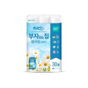 모나리자 부자되는집 화장지 화이트 3겹30롤1팩 세트4팩 천연펄프휴지, 20m, 30롤, 1개