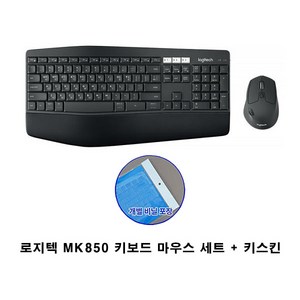 로지텍 블루투스 멀티 무선 키보드 마우스 세트 MK850, MK850+전용키스킨, 블랙, 일반형
