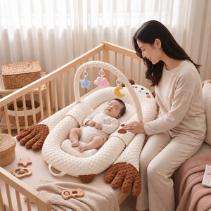 WoWo 놀람방지 역류방지쿠션 휴대용 아기 침대, 갈색