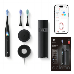 [공식수입] 오클린 Oclean 고급 음파 전동칫솔 X Ultra S 전용APP연동 AI 음성 양치 가이드, 1세트, 블랙, 칫솔모 3개 포함