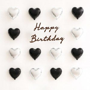 해피제이니 미니하트 20개 파티 생일 은박 호일풍선 파티풍선 세트, 1세트, 블랙미니하트+펠트생일레터링