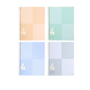 모닝글로리 좌철 4칸 수학 연습장 4종 세트, 오렌지, 민트, 블루, 그레이, 4세트