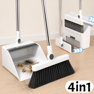 빗자루 쓰레받기 세트 4in1 다용도 화장실 청소솔 틈새수납 (빗자루+쓰레받기+바닥솔+스퀴지), 흰색, 1세트