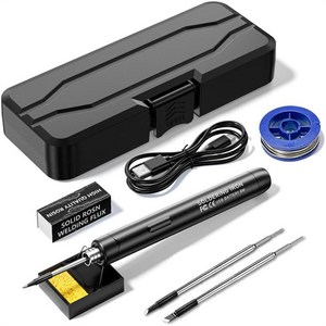FoldAir 휴대용 무선 전기 인두기 3단 온도조절 Type-C 충전식 800mAh 교체형 인두팁 정밀 납땜 DIY 수리용, 1개, 3단 블랙 기어