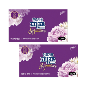 피죤 건조기용 시트 섬유유연제 미스틱레인 본품, 120매, 2개