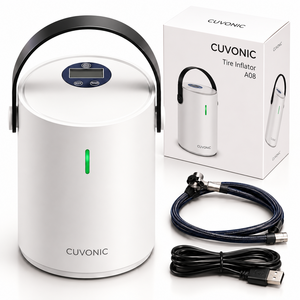 CUVONIC 자동차 타이어 무선 공기압 주입기 7500mAh + 60cm 양방향 노즐, 화이트, 1개