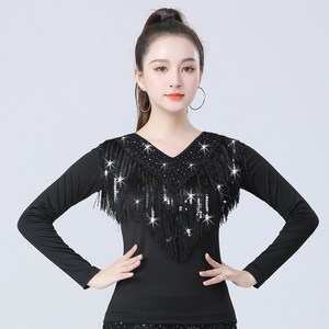 와우진플 스팽글 수술 긴팔 블랙 라인 댄스복