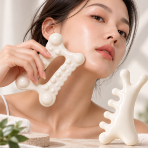 로아딘 두피 바디 페이스 괄사 마사지기 돌기형+빗살형 세트, 화이트, 1세트